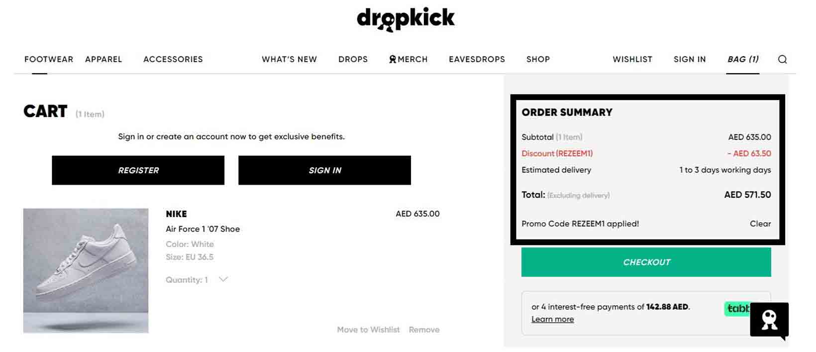 Dropkick check out page